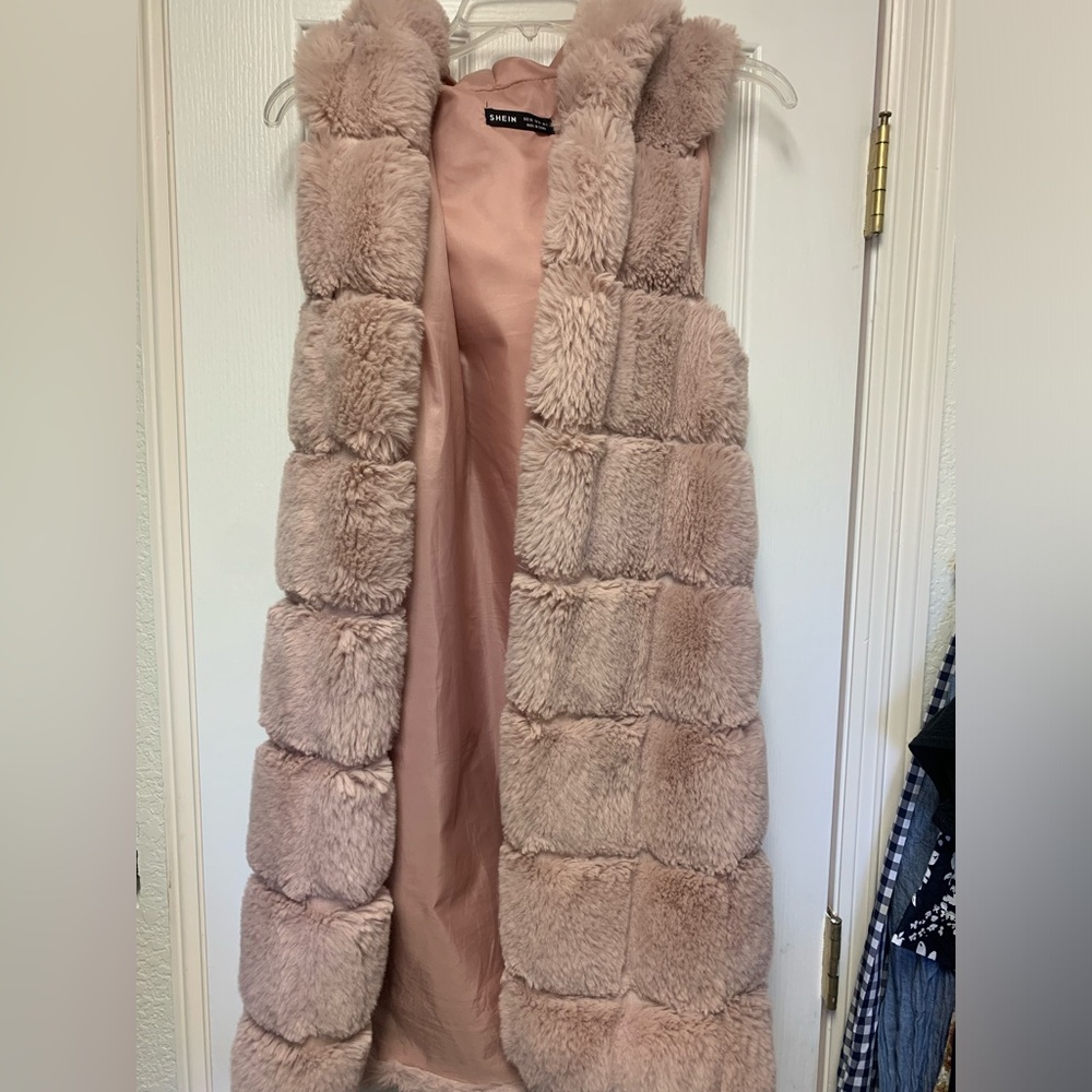 Pink fur vest with hood